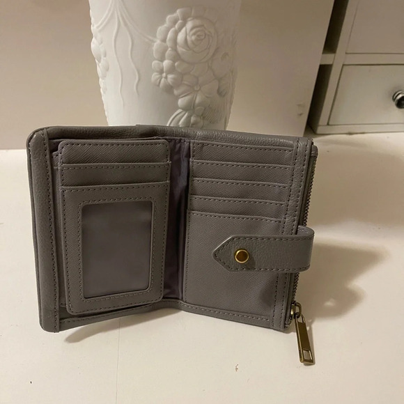 Fossil beautiful medium size double fold zipper closure wallet gray leather - Picture 13 of 16